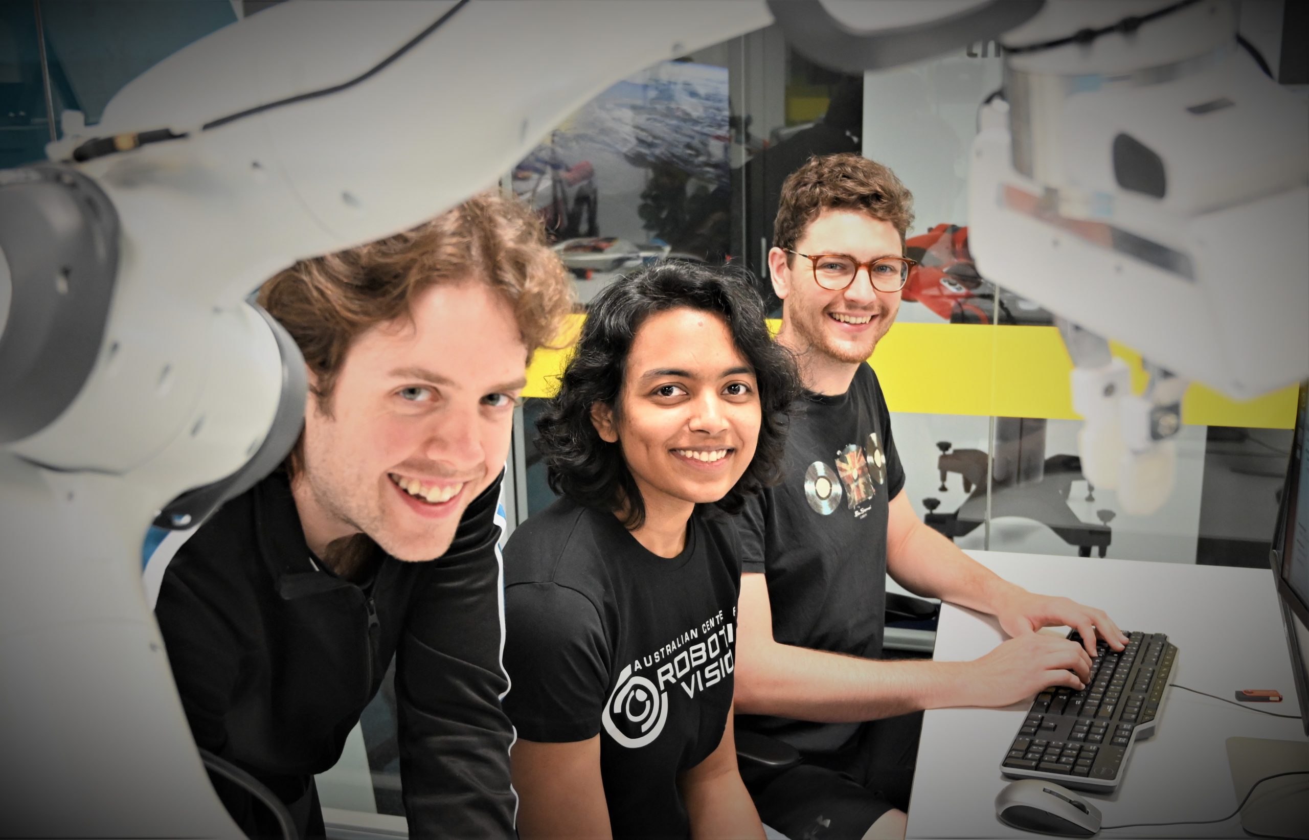 L to R: Research Engineer Rohan Smith, PhD Researcher Vibhavari Dasagi and PhD Researcher Doug Morrison